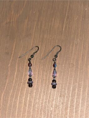 925 Sterling sliver vintage 1990s handmade earrings genuine crystal purple ooak